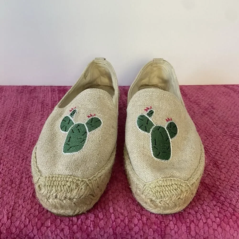 Soludos Espadrille Flats Embroidered Cactus Natural Beige Size 6.5